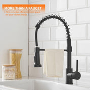 OWOFAN Black Kitchen Faucet with Pull Down Sprayer – Stainless Steel, Single Handle, Dual Function for Farmhouse, RV, Utility, Wet Bar