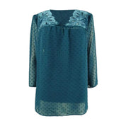 Style & Co Women's Mixed-Media Sheer-Sleeve Blouse, Size Medium