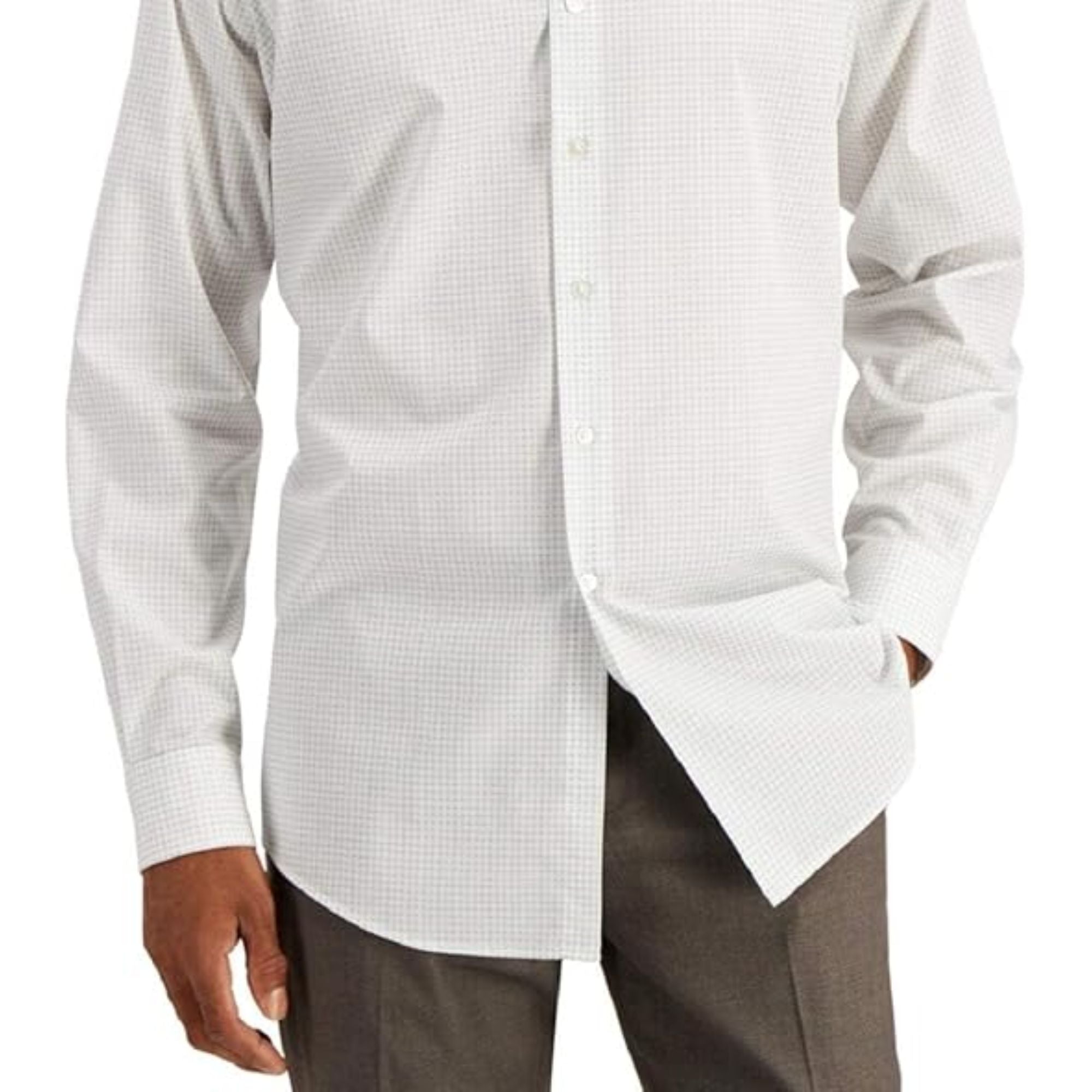 Club Room Men's Essential Check Button Down Dress Shirt in Gray - Medium