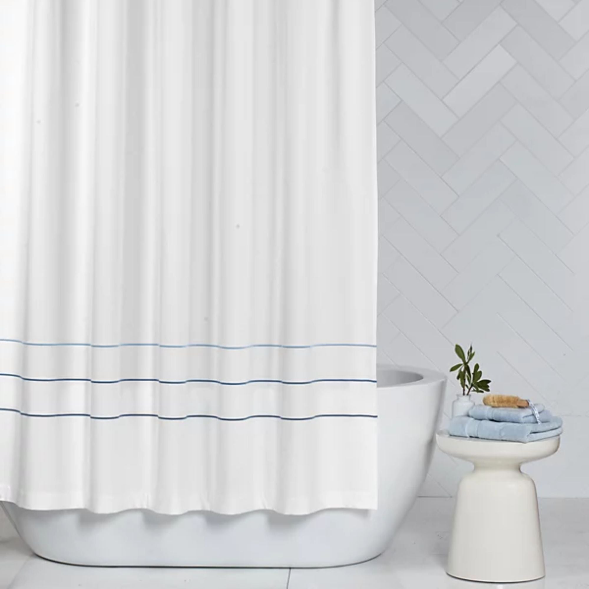Hotel Collection Borderline Shower Curtain - Charcoal, 72" x 72" NWT