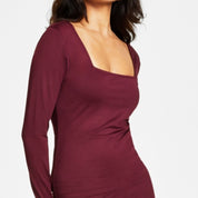 Bar III Women's Square-Neck Long-Sleeve Bodycon Dress – Marooned, M
