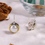 Vintage Boho 925 Silver Plated Pearl Dangle Earrings