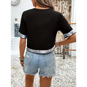 Women's Summer Knit T-Shirt with Sequin Detail - Size Medium