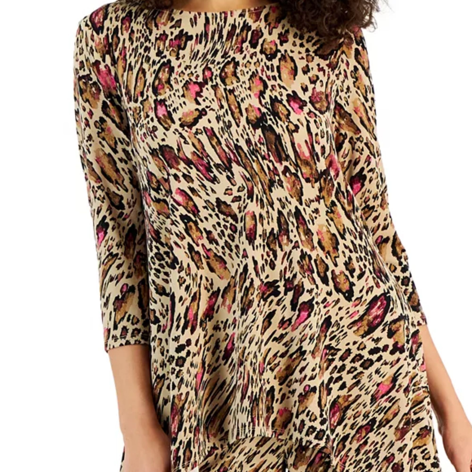 JM Collection Women's Printed 3/4 Sleeve Knit Top – New Fawn Combo, XS