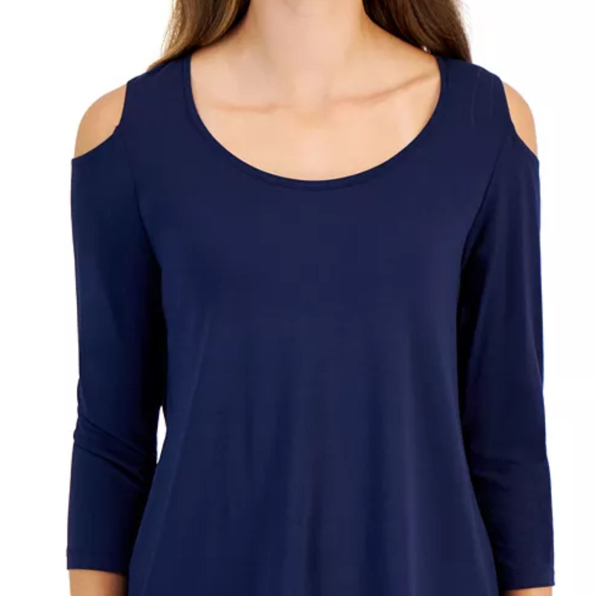 JM Collection Women's 3/4 Sleeve Cold-Shoulder Top – Intrepid Blue Small
