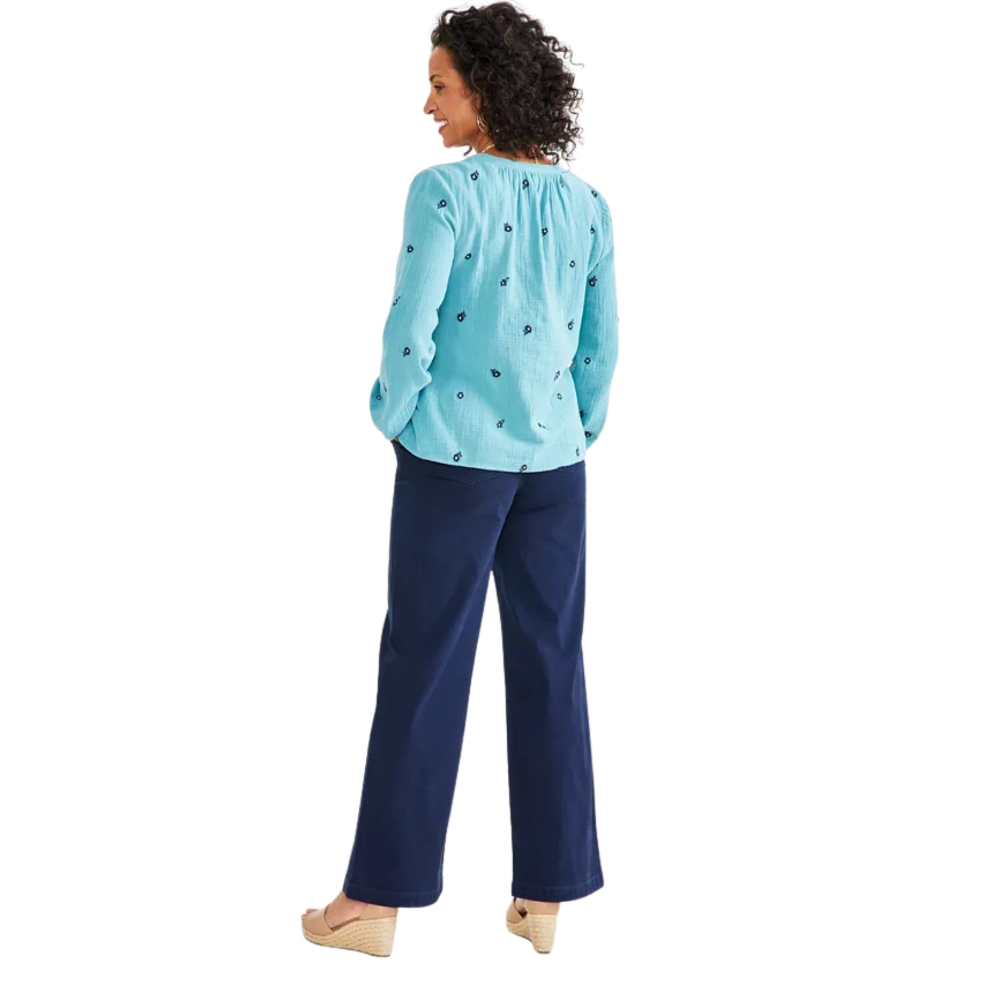 Style & Co Women's Cotton Embroidered Split-Neck Gauze Blouse – Med Blue, Petite XL