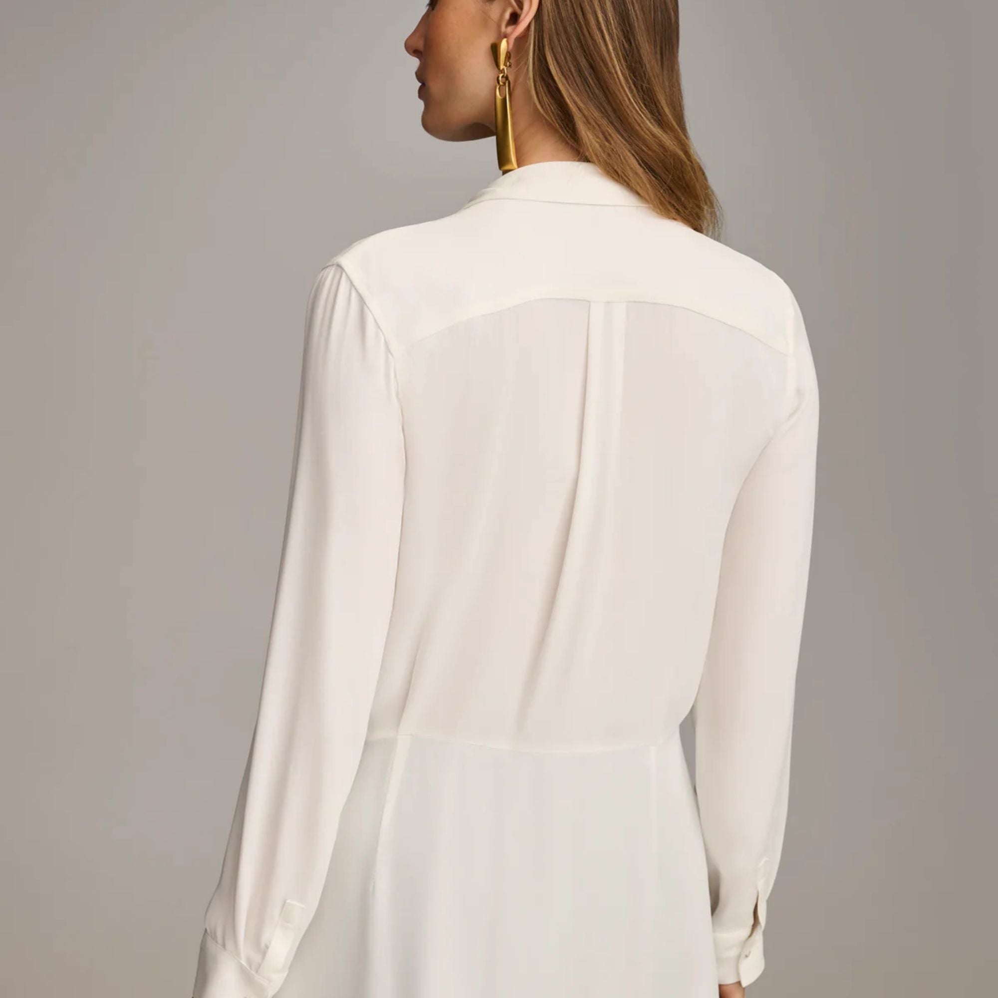 Donna Karan Women's Long-Sleeve Tie-Waist Top – Cream, Size M