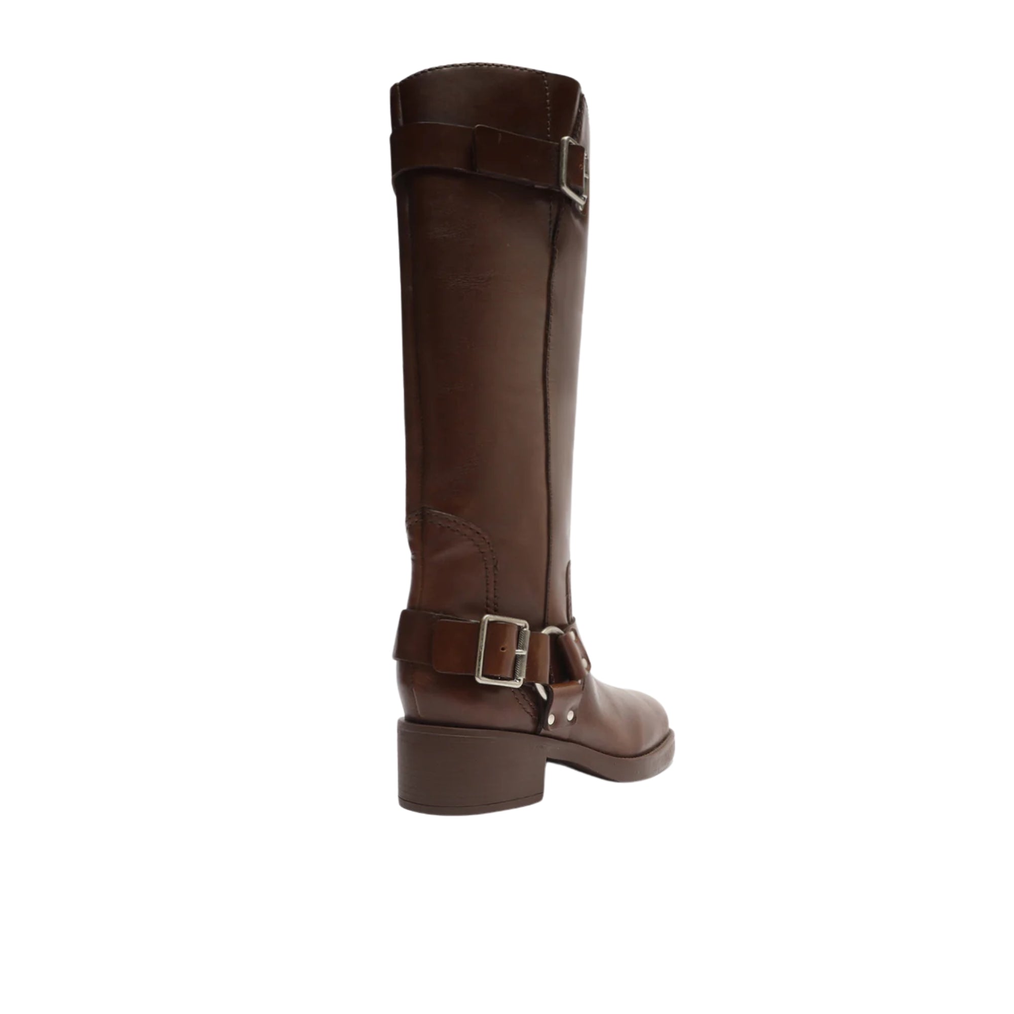 Arezzo Women's Clara Knee-High Leather Motorcycle Boots – Brown, Size 8.5