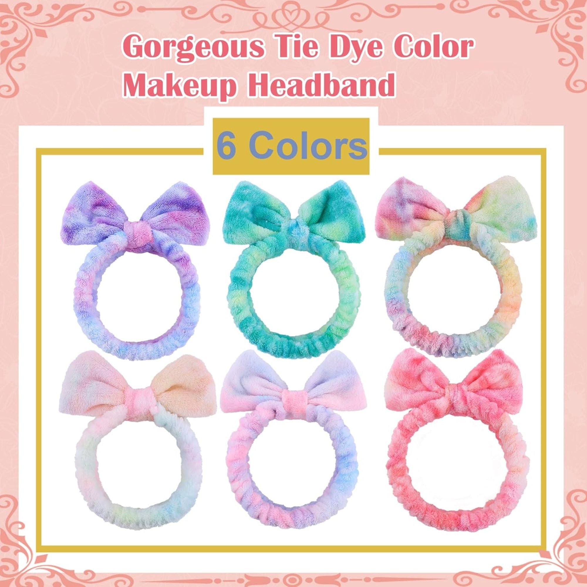 WSYUB 6-Pack Skincare Headbands – Soft Coral Fleece Tie Dye Headbands for Women & Girls