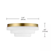Globe Electric 11.81 in. 2-Light Matte Brass Flush Mount Ceiling Light with Tiered Milk Glass Shade