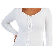 Bar III Women's Lace-Up Ribbed Sweater – Crema, Size - XS
