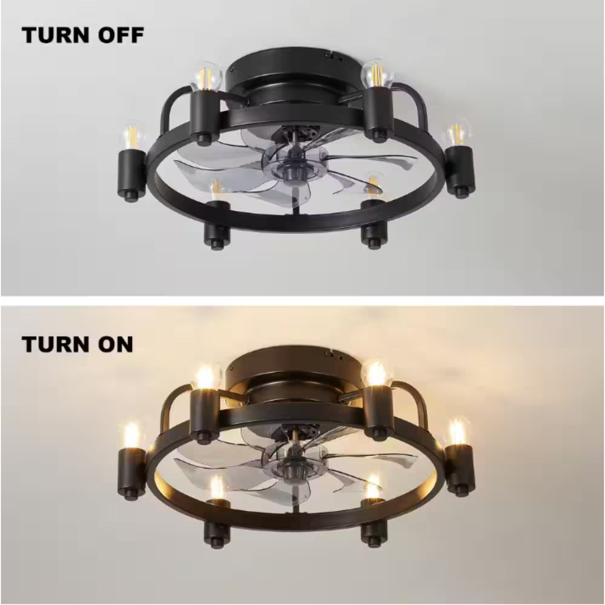 20 in. Black Indoor Flush Mount Ceiling Fan with Light and Remote – Low Profile Ceiling Light Fan for Bedroom