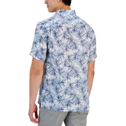 Club Room Men's Classic-Fit Leaf Print Linen Short-Sleeve Shirt, Blue - Size Small
