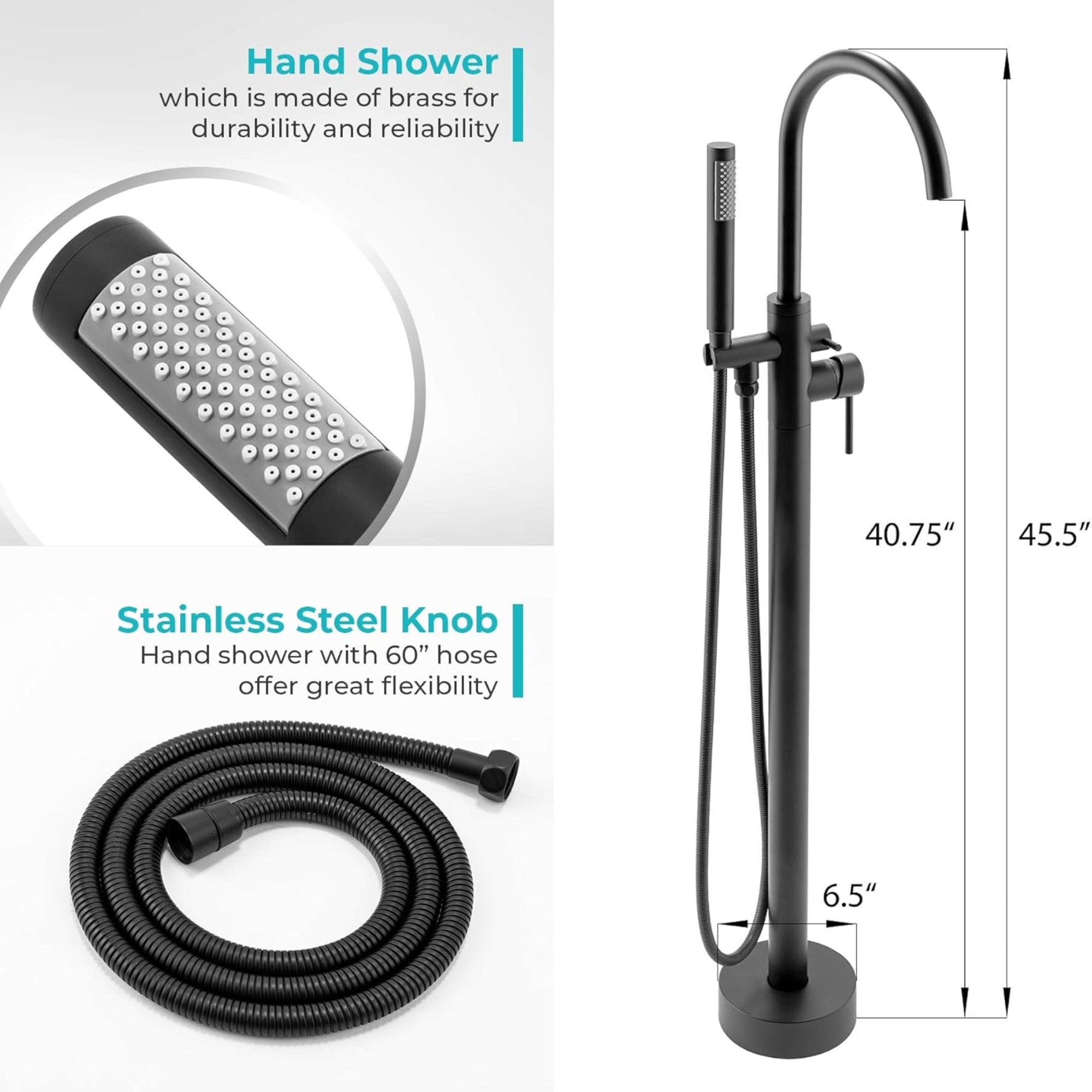 Freestanding Floor Mount Tub Faucet Bathtub Filler, Hand Shower