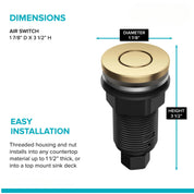 Kraus Flat-Top Garbage Disposal Air Switch Button in Brushed Brass – Kraus KWDB-20