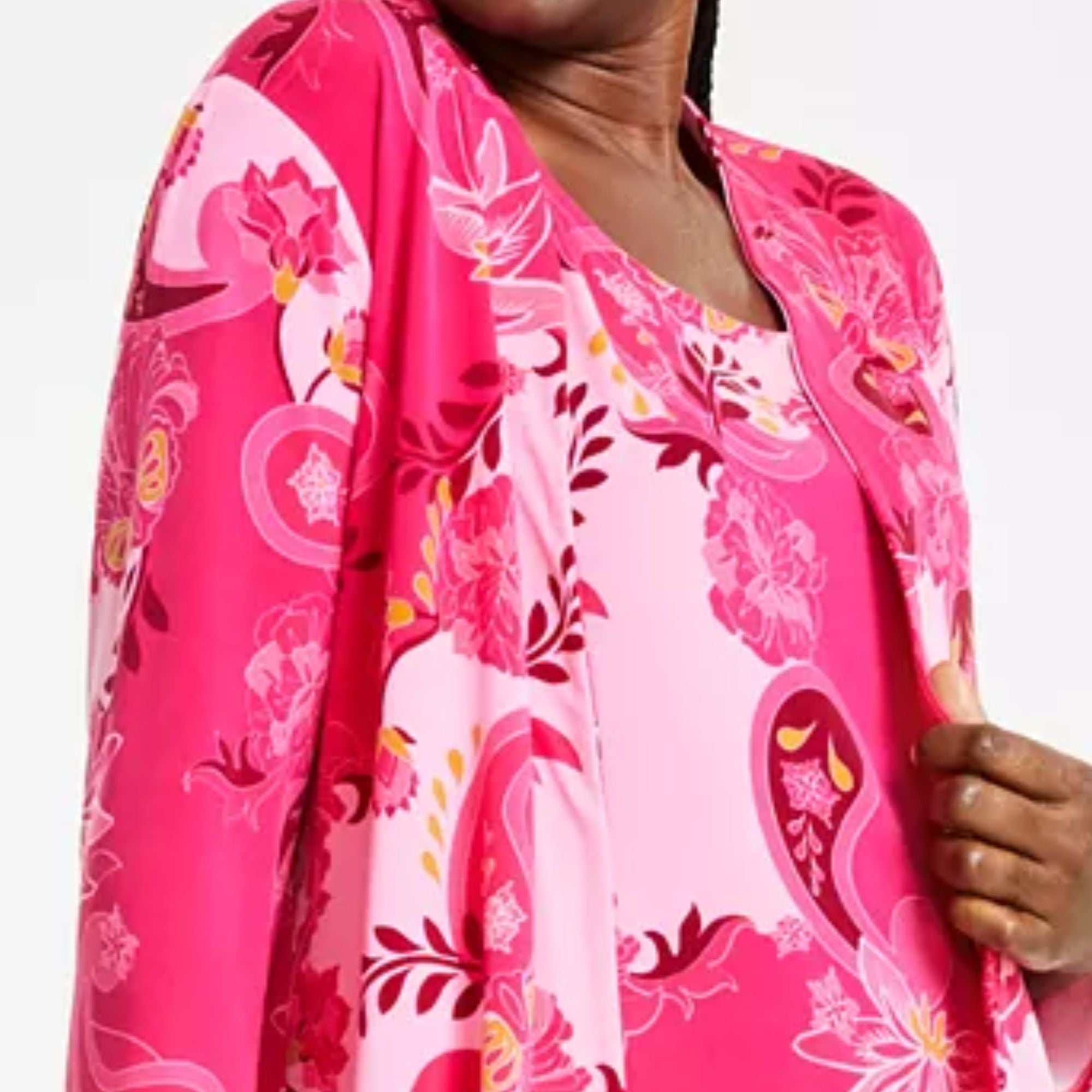 JM Collection Women's Printed Open Front Cardigan – Claret Rose Combo, XL