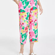 Charter Club Petite 100% Linen Pull-On Printed Cropped Pants – Bubble Bath Combo, Size XL Petite