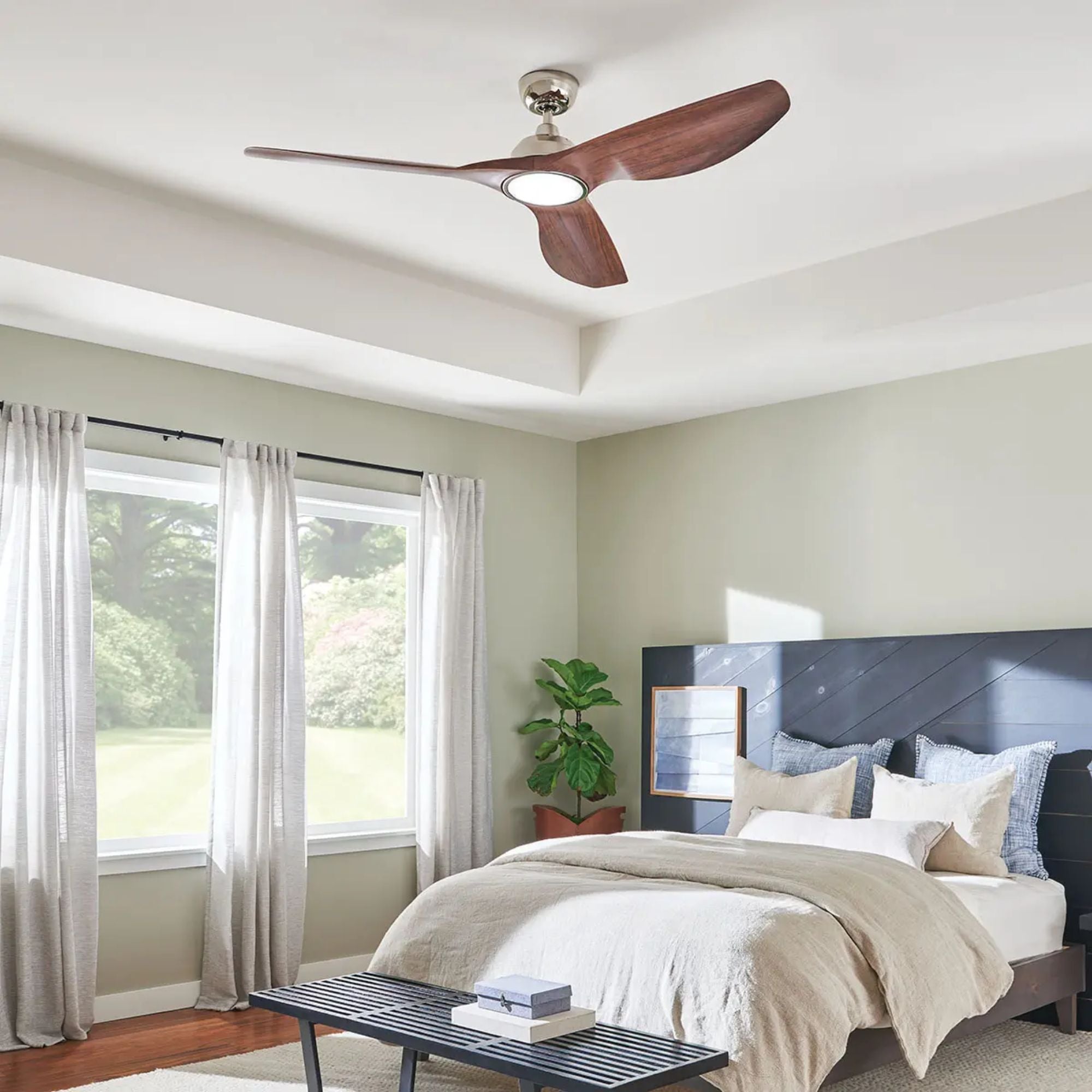 Kichler 300365 Imari 65" 3-Blade Indoor/Outdoor Ceiling Fan – Polished Nickel, LED Light Kit & Wall Control