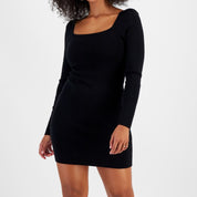 Bar III Women's Square-Neck Bodycon Sweater Dress – Deep Black, S