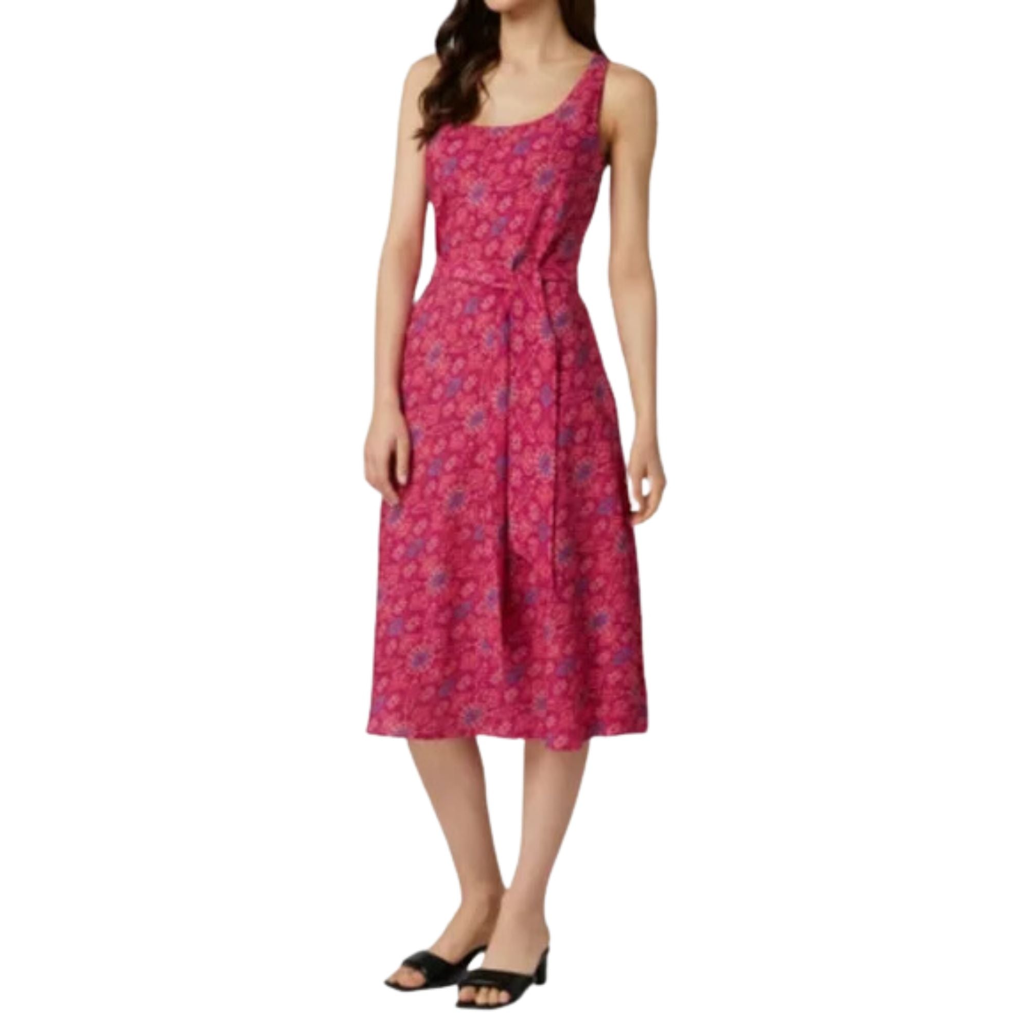 Ralph Lauren Women's Geo-Print Belted Crepe Midi Dress, Fuchsia