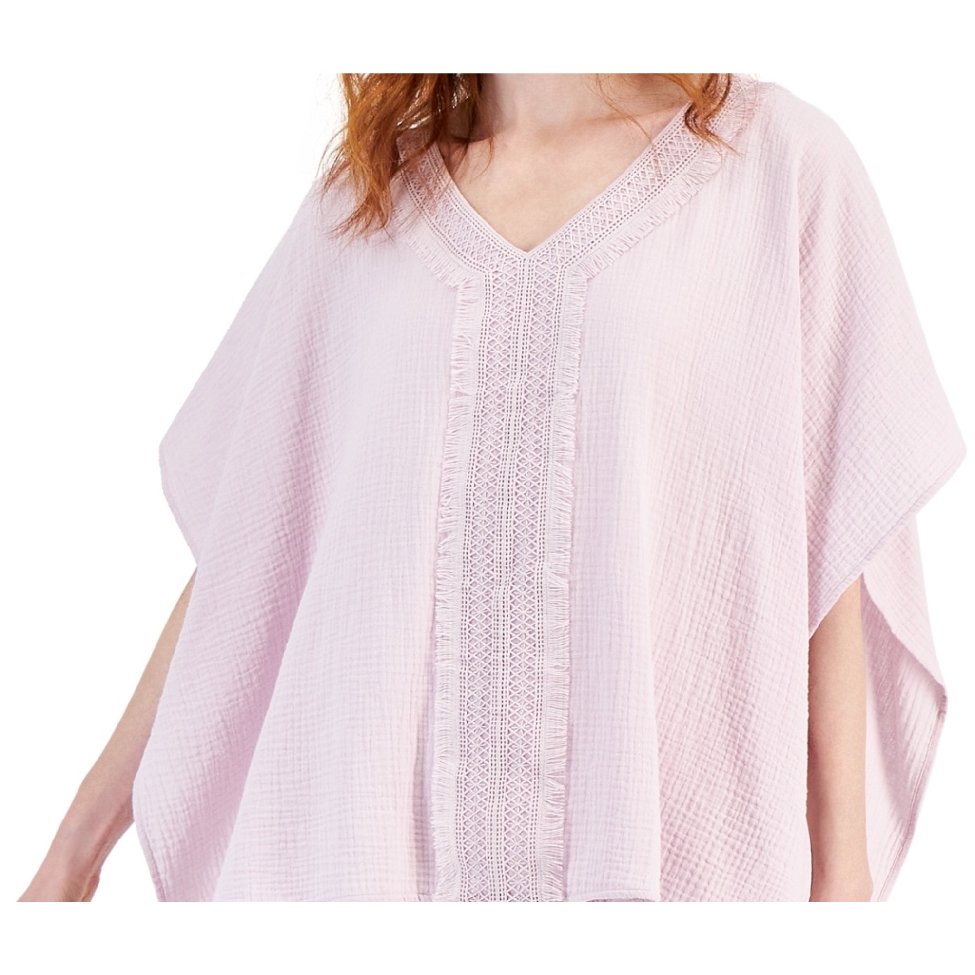 JM Collection Plus Size Lace-Trim Textured Poncho – Lilac Sky, Size - 3X