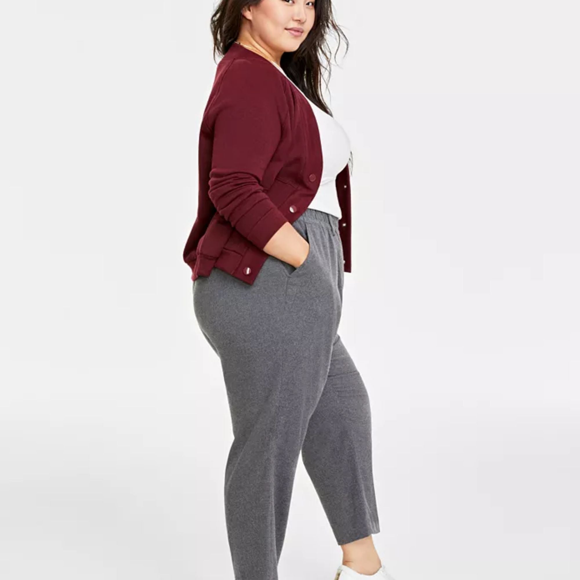 On 34th Plus Size Brushed Relaxed Ankle Pants - Grey 3X