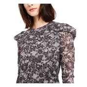 Michael Kors Womens Metallic Puff Sleeves Party Dress Black, Silver XS