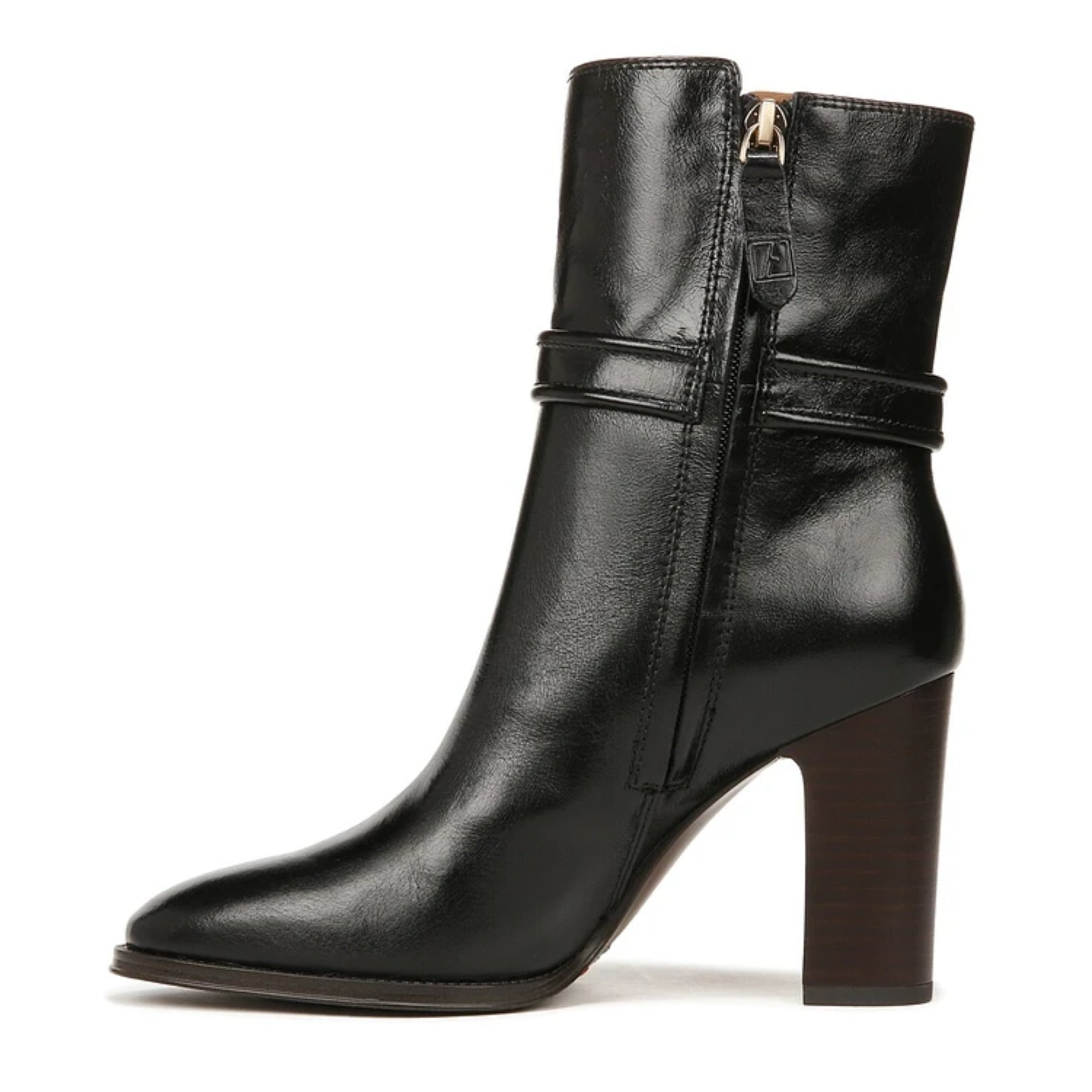 Franco Sarto Women's Informa Wren Buckle Detail Heeled Booties – Black Leather, Size 8.5M