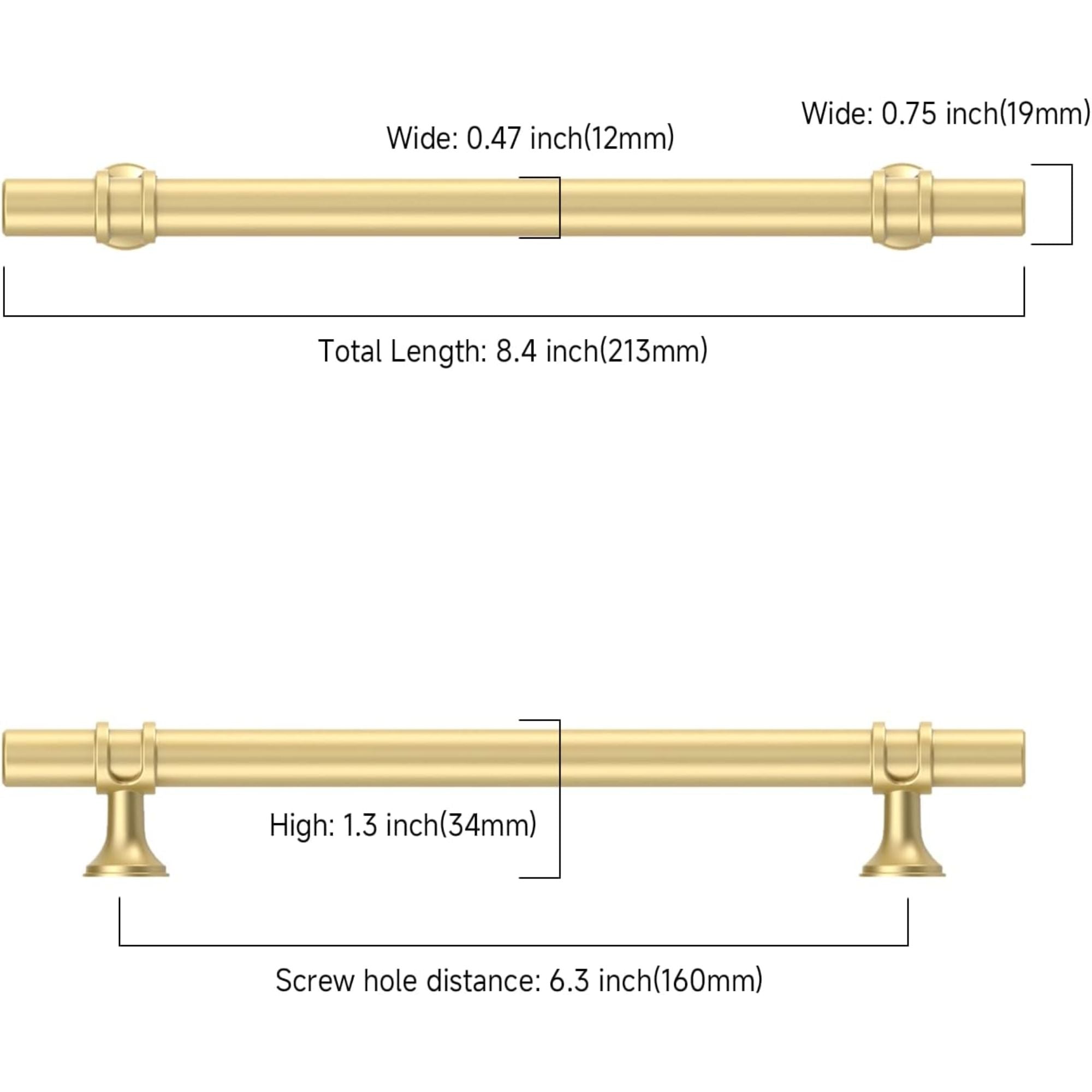 Asidrama 10 Pack 6.3 Inch (160mm) Brushed Gold Kitchen Cabinet Handles, Drawer Pulls, Cupboard Hardware
