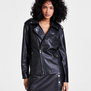 Bar III Women's Faux-Leather Jacket – Deep Black, X Large