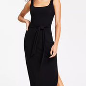 Bar III Women's Square-Neck Tie MIDI Dress – Deep Black, Size Large
