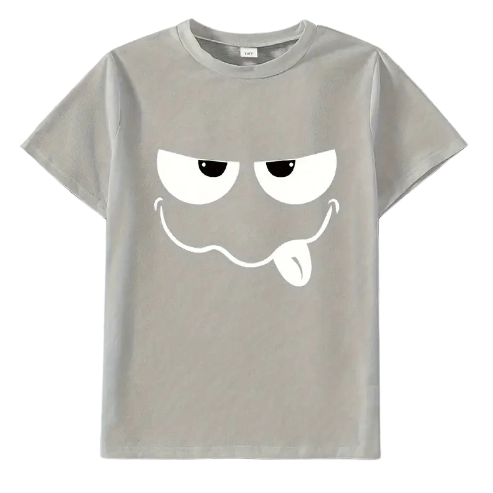 Cute Cartoon Funny Face Print T-shirt for Boys - Medium, Gray