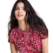 Bar III Women's Printed Short-Sleeve Mesh Top – Sunset Rose, XXS