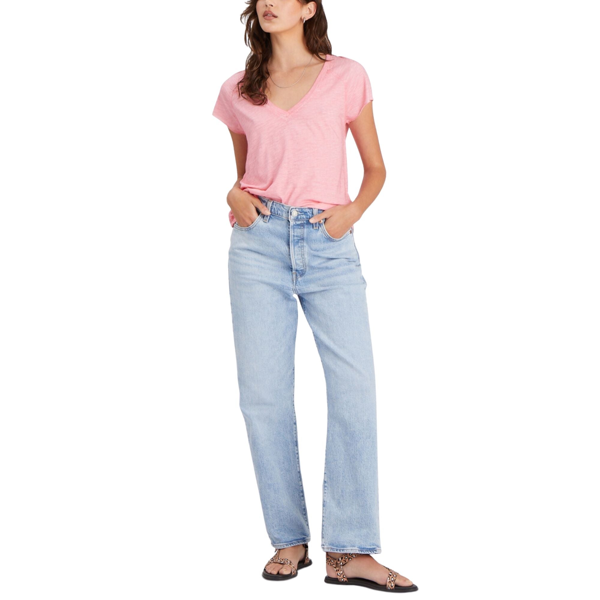 Sanctuary Women's Lou V-Neck T-Shirt in Pink Canyon, Size Small