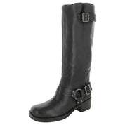 Arezzo Women's Black Leather Knee-High Boots with Buckle Detail – Size 8.5M