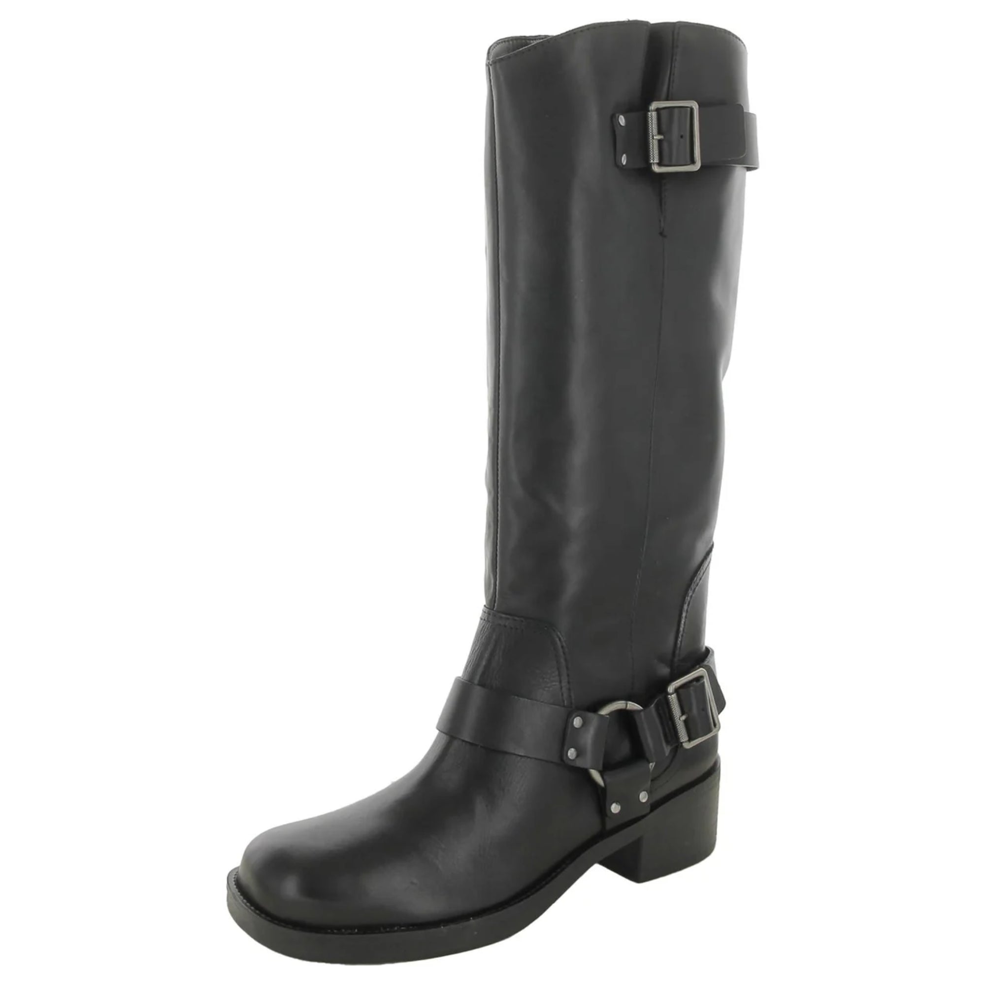 Arezzo Women's Black Leather Knee-High Boots with Buckle Detail – Size 8.5M