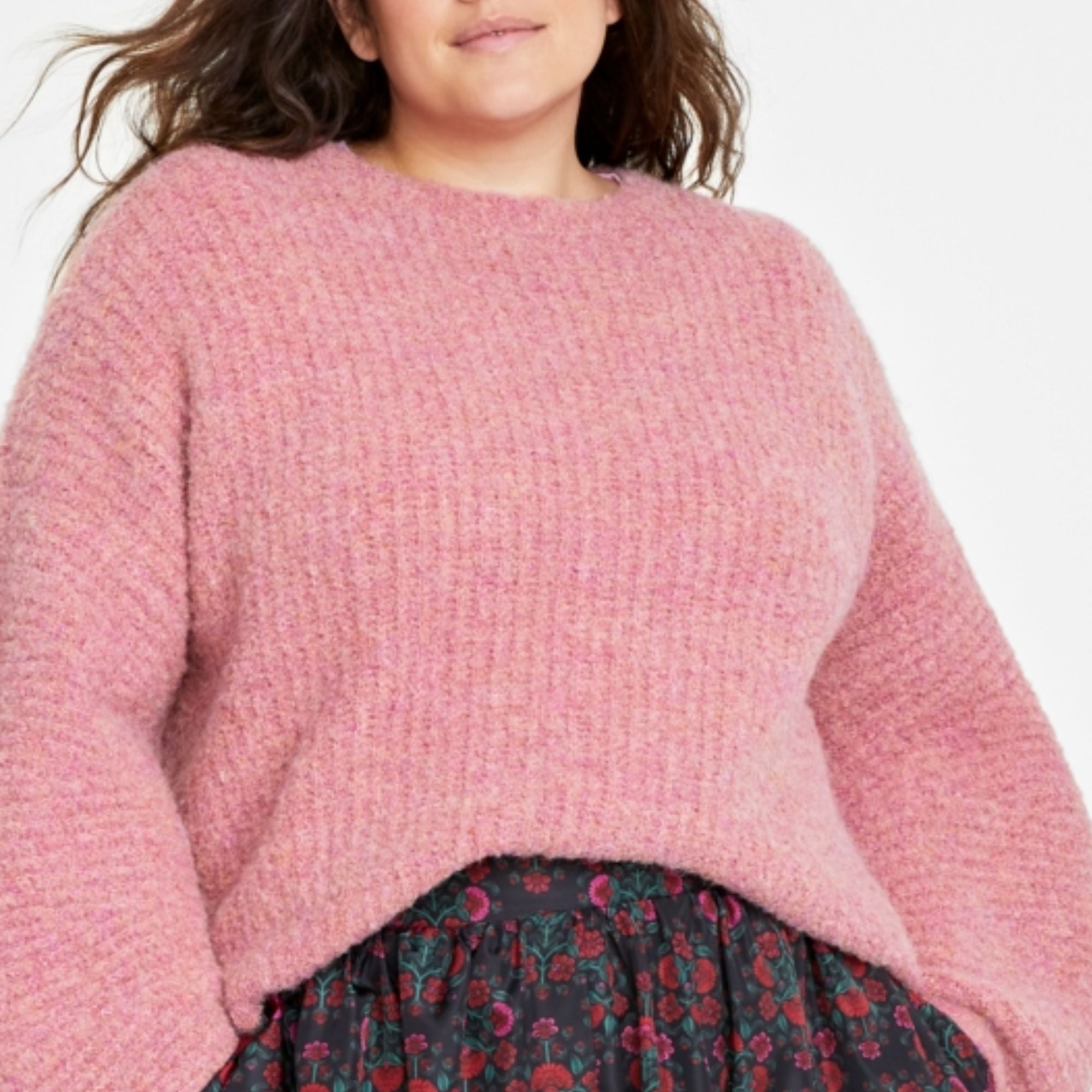 On 34th Plus Size Marled Boucle Sweater - Dusty Pink 0X