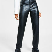Bar III Women's Faux-Leather Straight-Leg Pants – Deep Black, Size 10