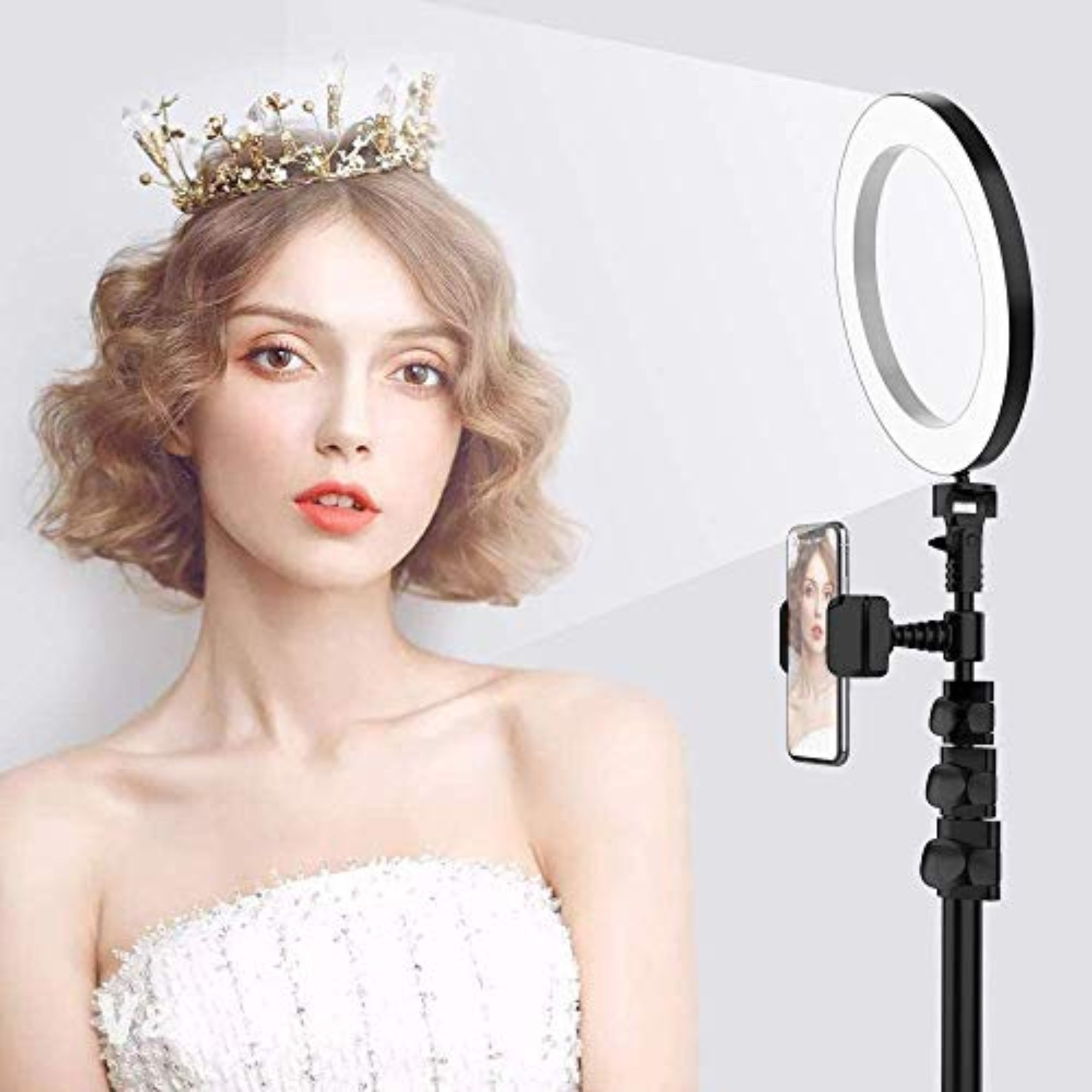 QIAYA 9-Inch Dimmable LED Ring Light Kit with Phone Holder and Tripod