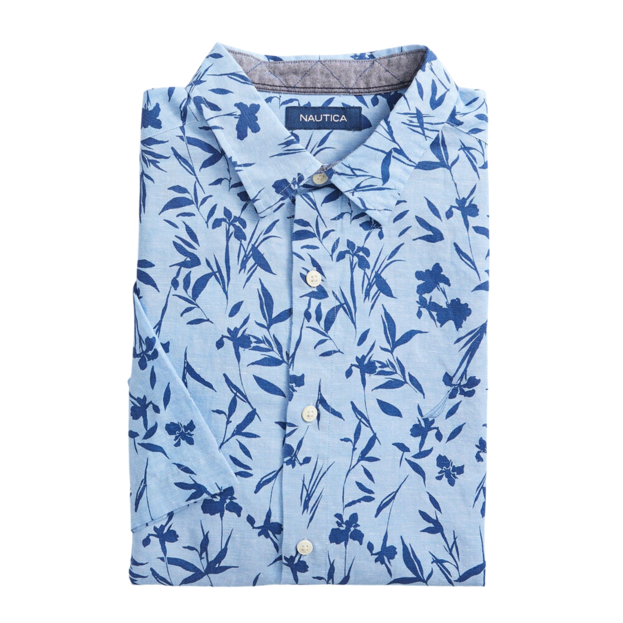 Nautica Men's Floral Print Linen Short-Sleeve Shirt – Clear Sky Blue - Size XXL