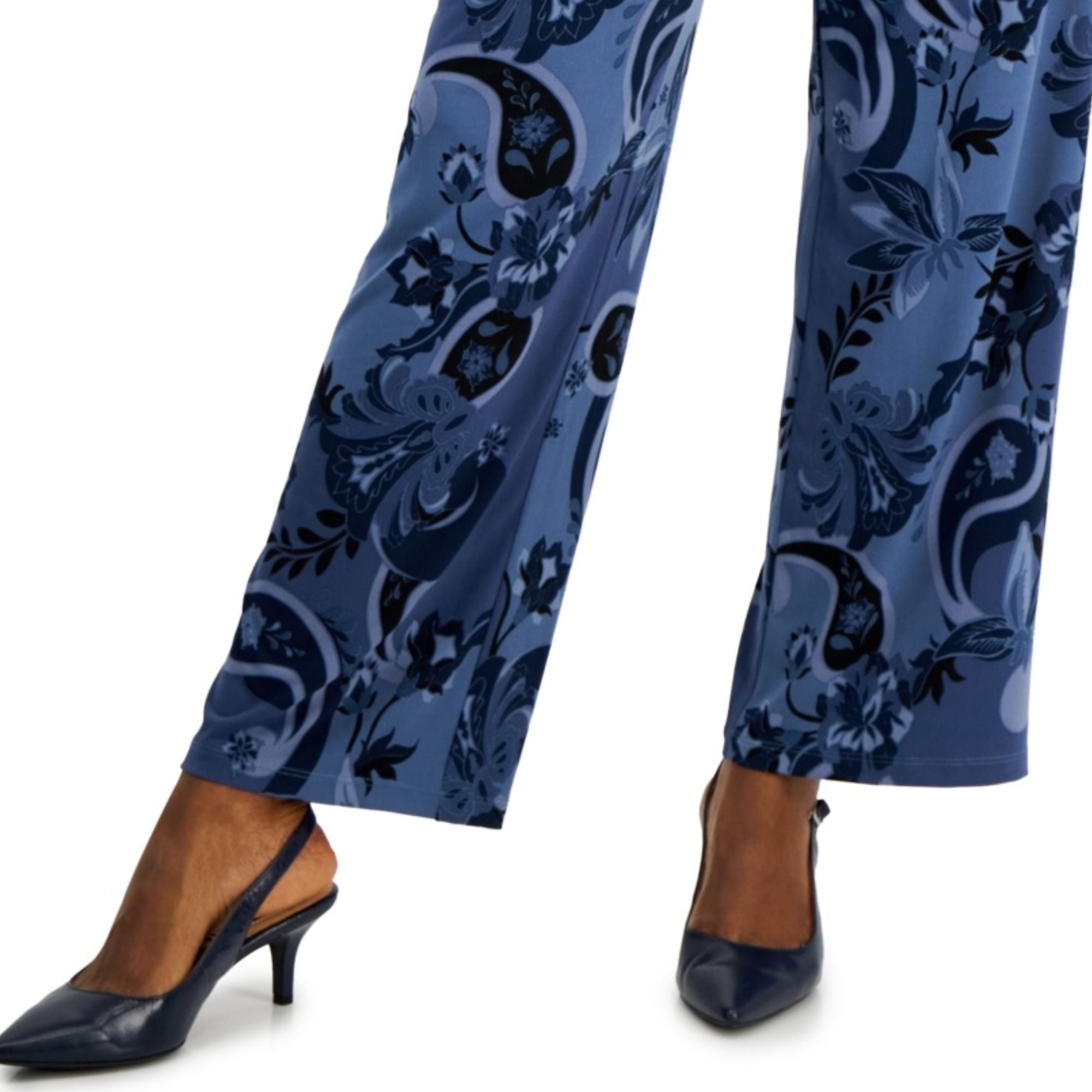 JM Collection Women's Printed Pull-On Knit Pants – Intrepid Blue Combo 2XL