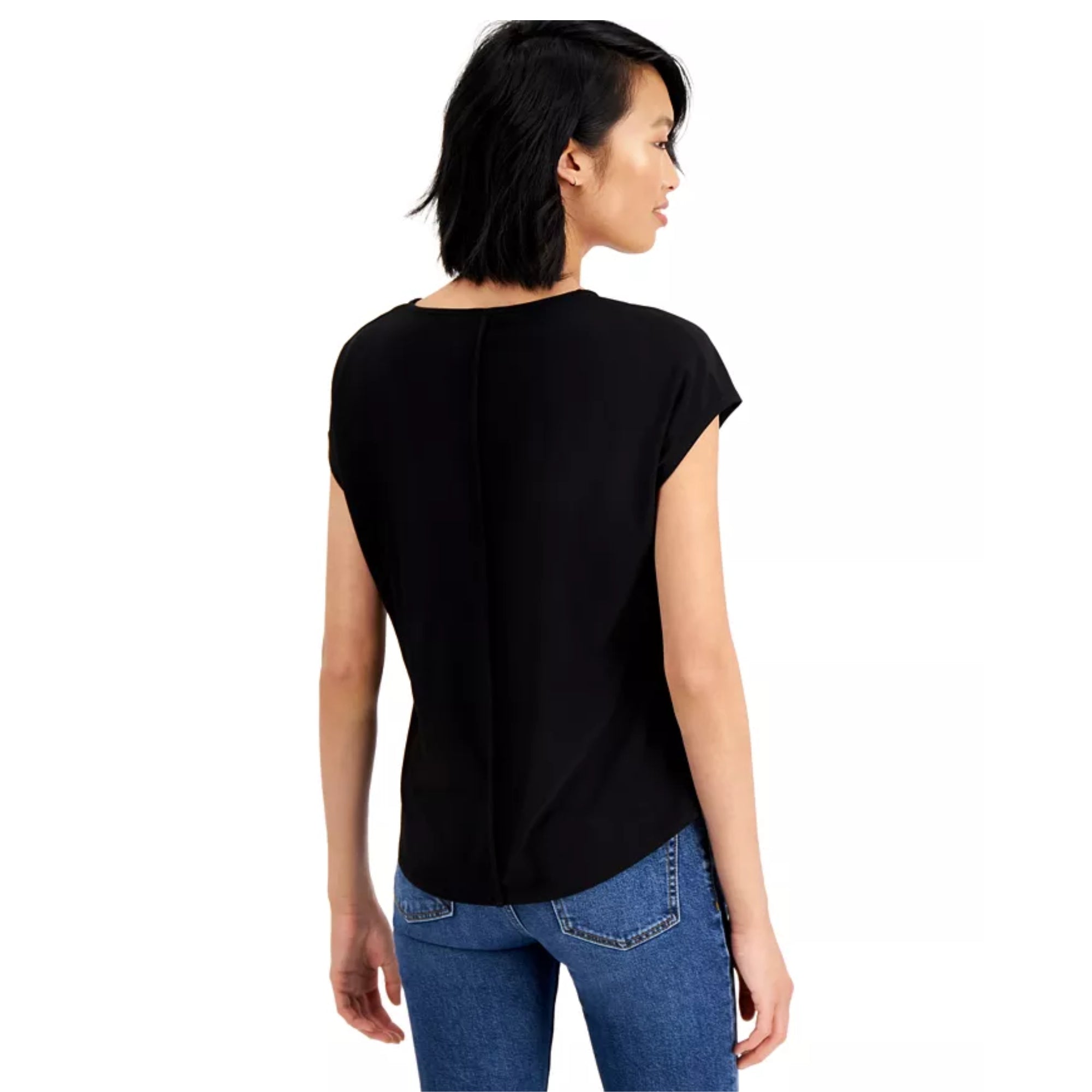 Bar III Women's Seamed V-Neck Top – Black, Size - M