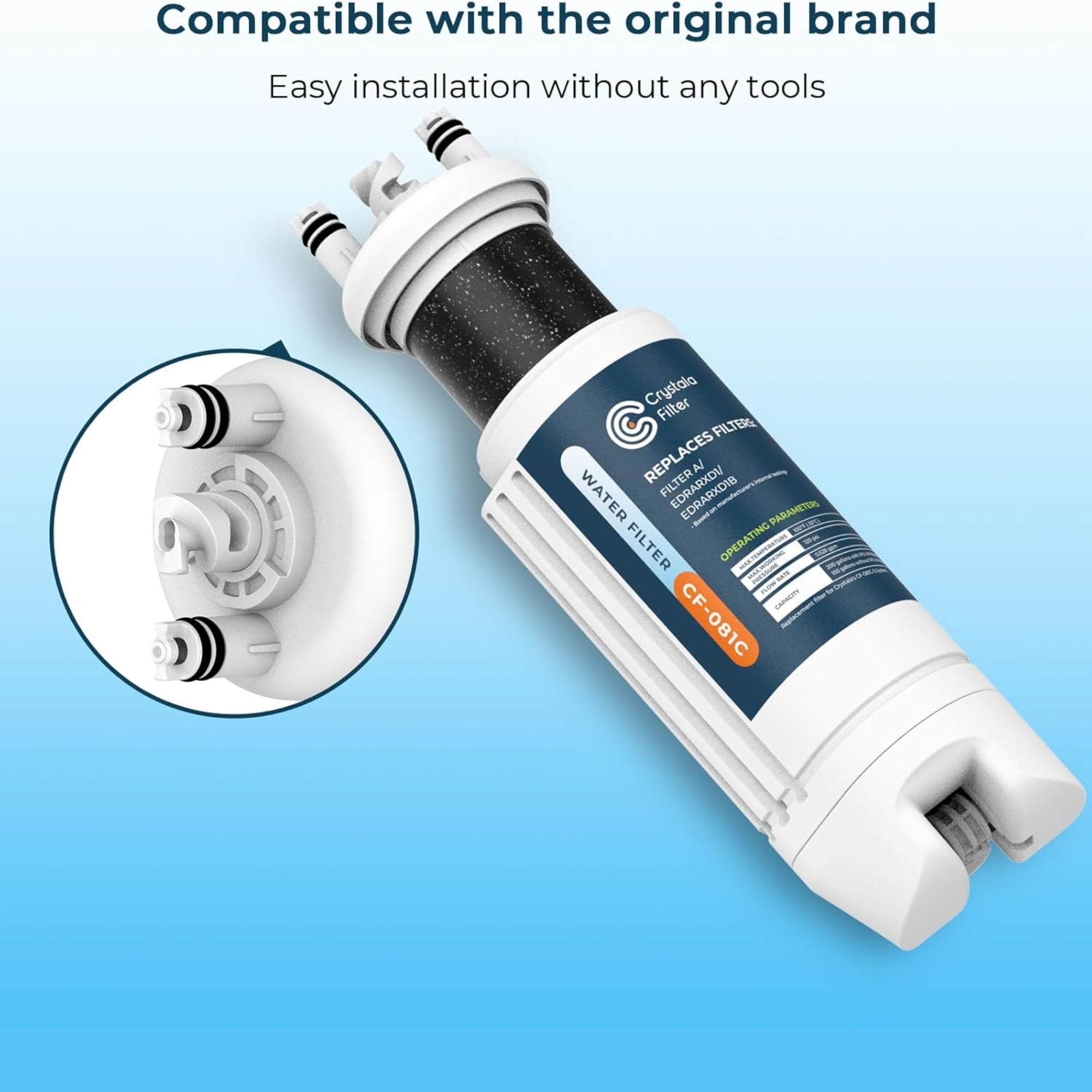 Crystala Filters Refrigerator Water Filter Compatible with Filter A, EDRARXD1, EDRARXD1B (Pack of 2)