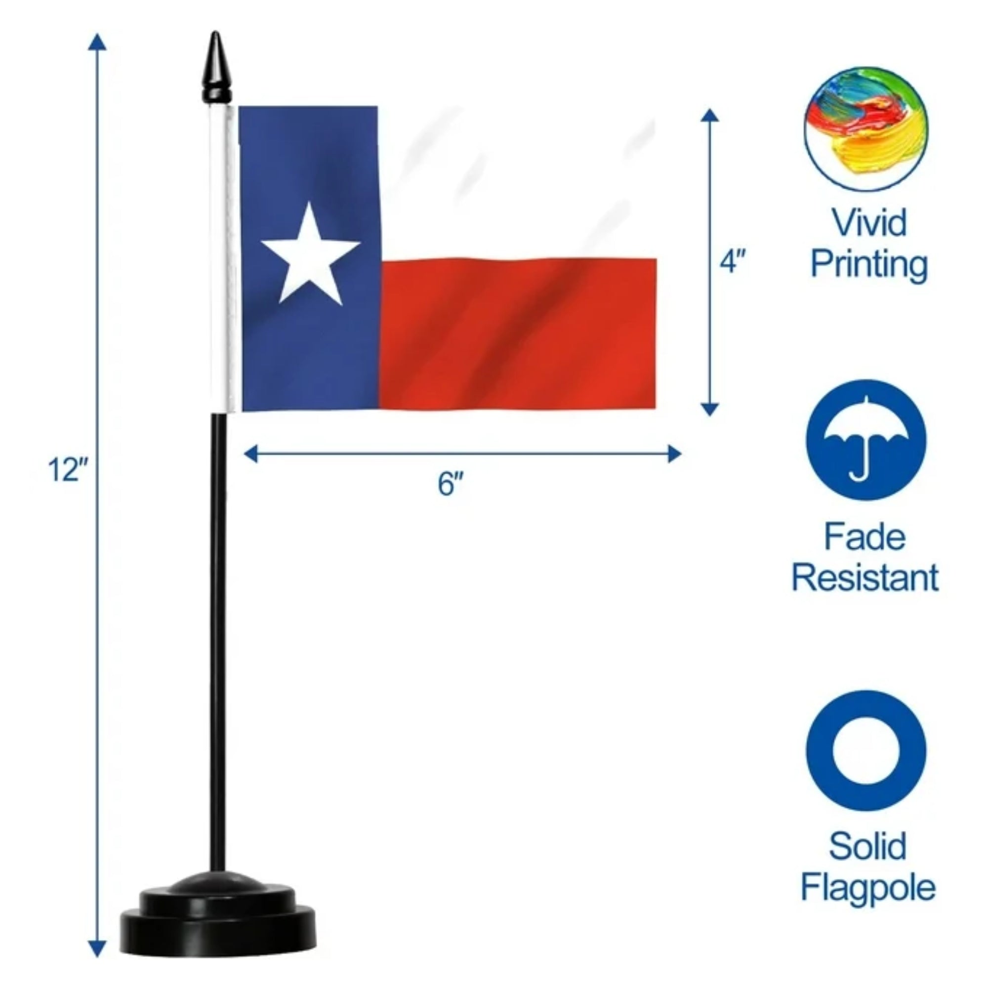 Anley Texas Desk Flag Set – 6x4" Miniature Lone Star Flag with 12" Pole & Spear Top