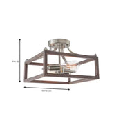 Boswell Quarter 12-1/2 in. 2-Light Brushed Nickel Farmhouse Semi-Flush Mount with Painted Weathered Gray Wood Accents