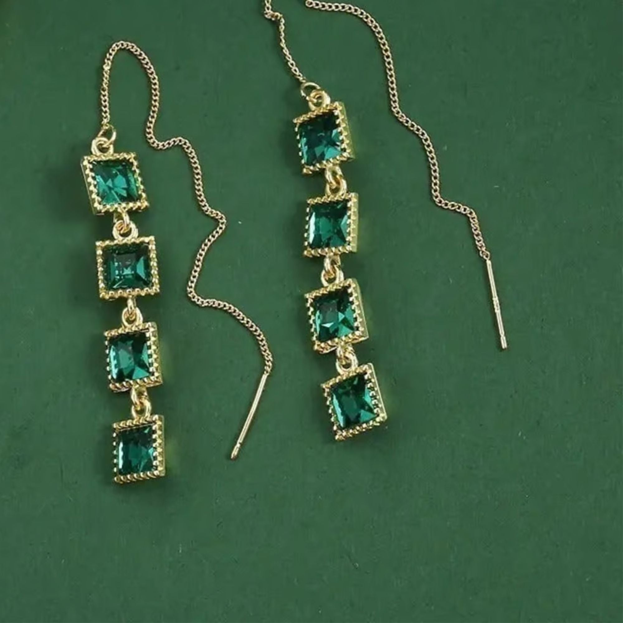 Elegant Threaded Earrings With Inlaid Squares