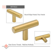 LONTAN Gold T Bar Drawer Knobs – Brushed Brass Cabinet Hardware, 2" Overall