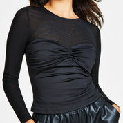 Bar III Women's Twist-Front Illusion Top – Deep Black, Size S