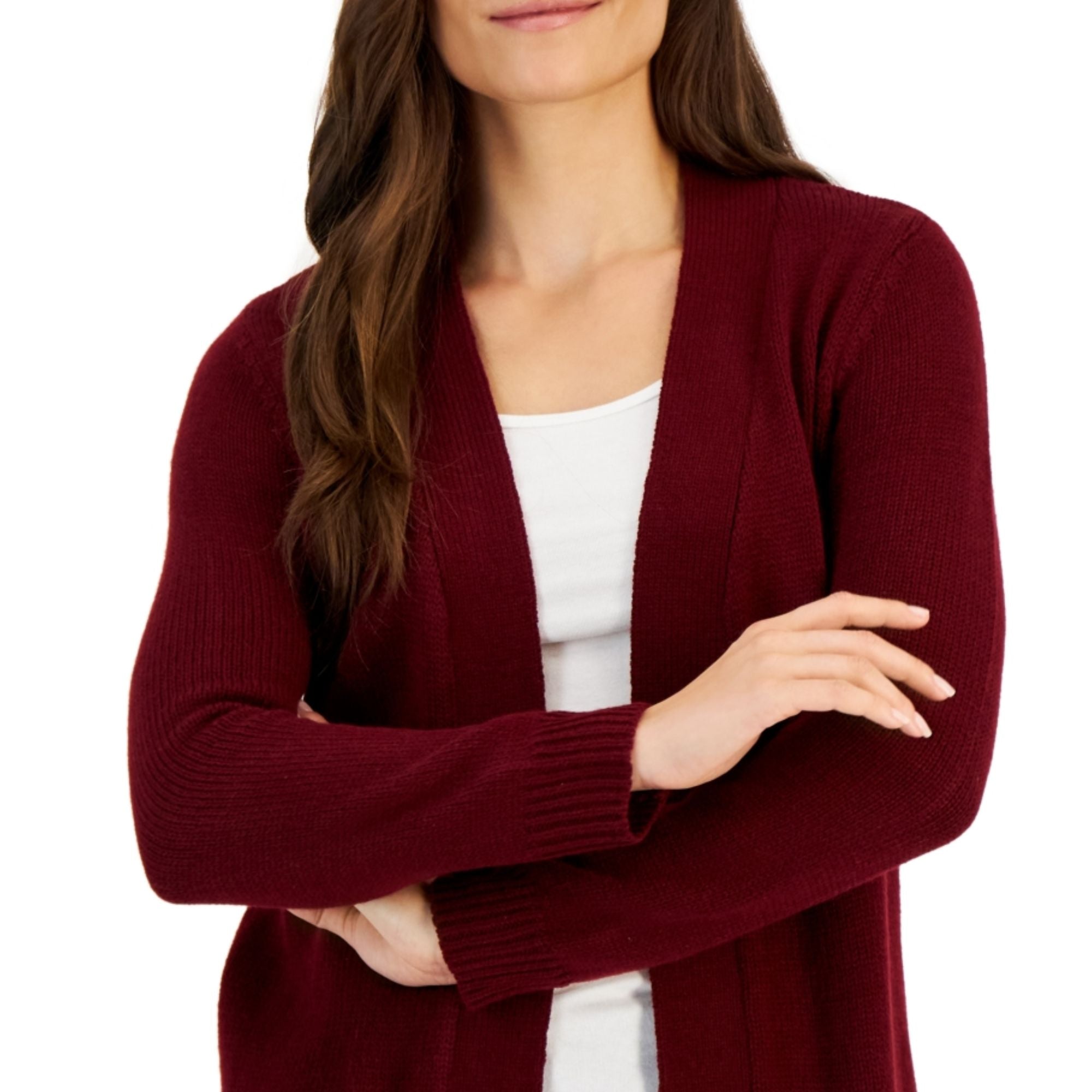 Karen Scott Petite Open-Front Cardigan - Merlot, Petite Medium