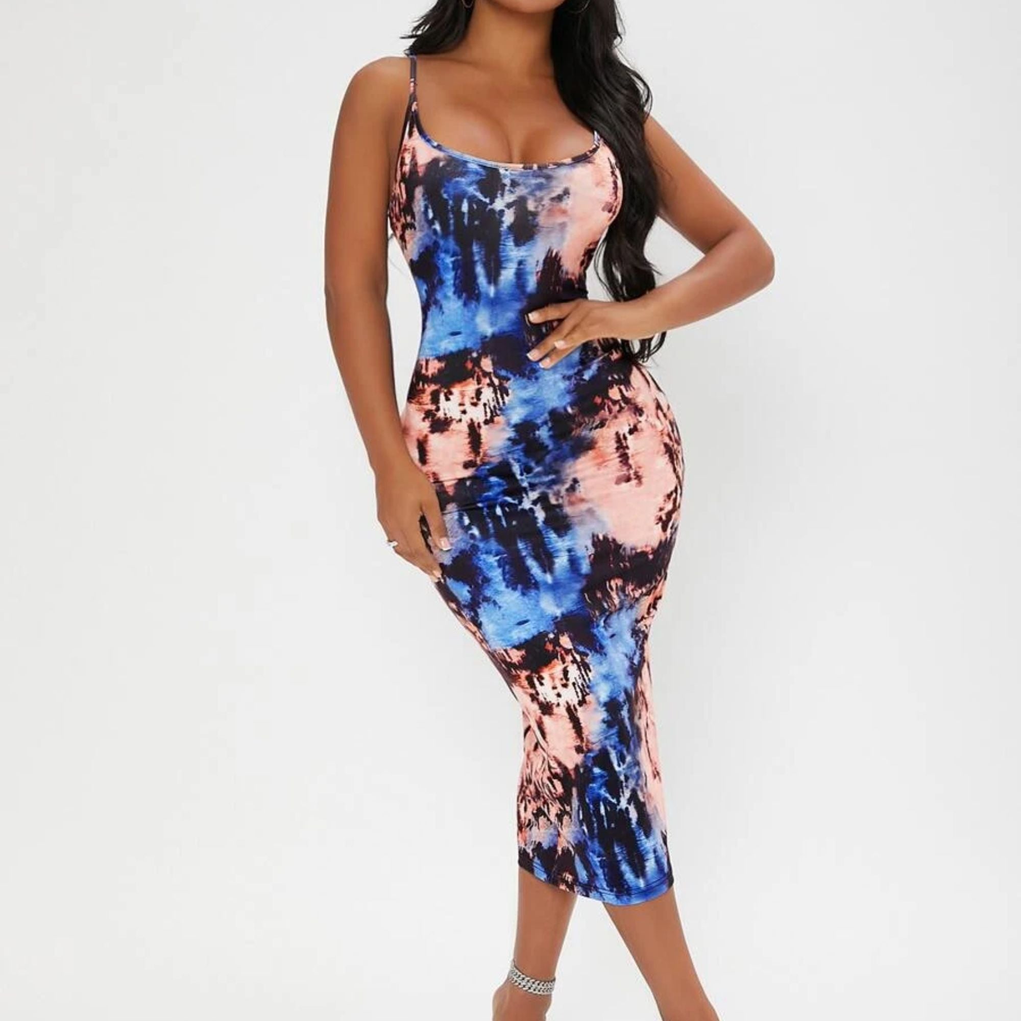 SHEIN SXY Tie Dye Bodycon Dress, XL - Blue Multicolor